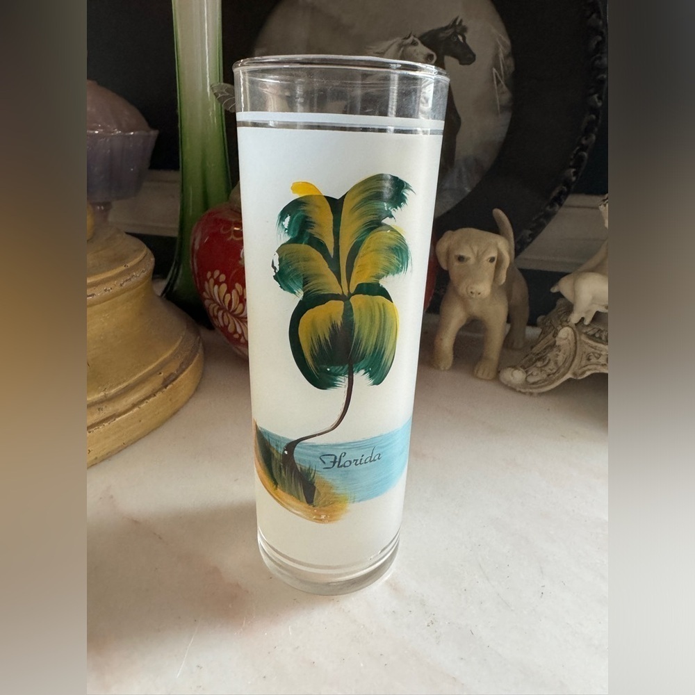 Vintage Libbey Frosted Hand Painted Florida Tumbler